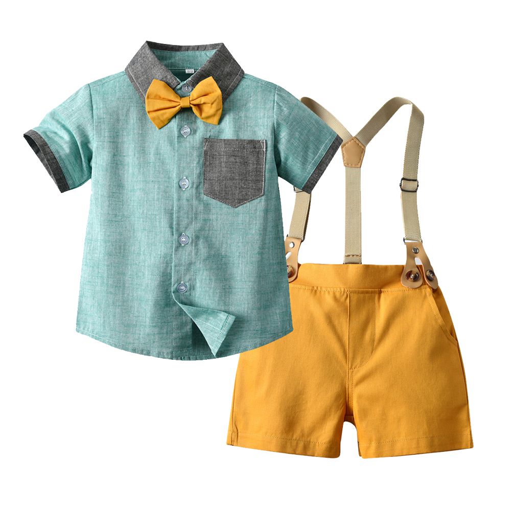 Children's clothing Boys' summer clothes Western-style children's suits Baby clothes middle-aged and older children's one-year-old dress bow tie shirt overalls