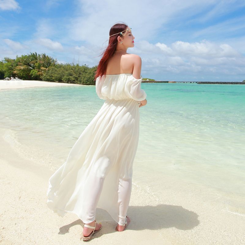 New Thai Sanya beach skirt for women's Summer White Chiffon Dress