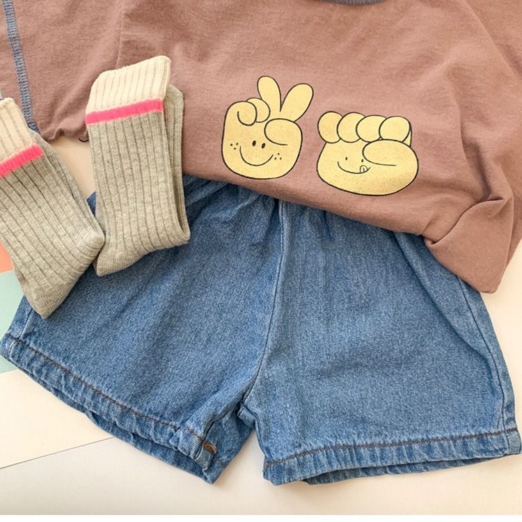 Spring Korean children's clothing children's summer denim shorts baby soft elastic band trousers big pp small shorts
