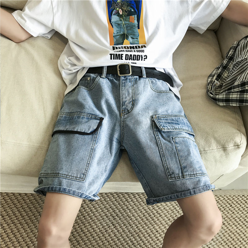 夏季裤子男宽松牛仔裤男直筒薄款男士短裤男潮流百搭五分男裤中裤