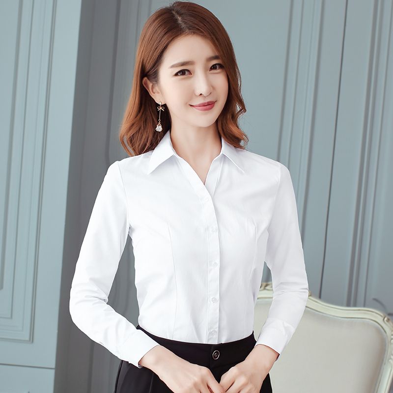 白色衬衫女士新款长袖气质修身条纹衬衣职业装春秋款西装OL工作服