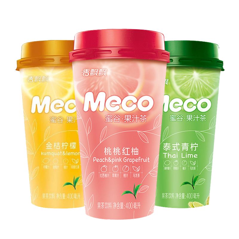 香飘飘Meco蜜谷果汁茶樱桃莓莓桃桃红柚泰式青柠荔枝6杯混搭批发