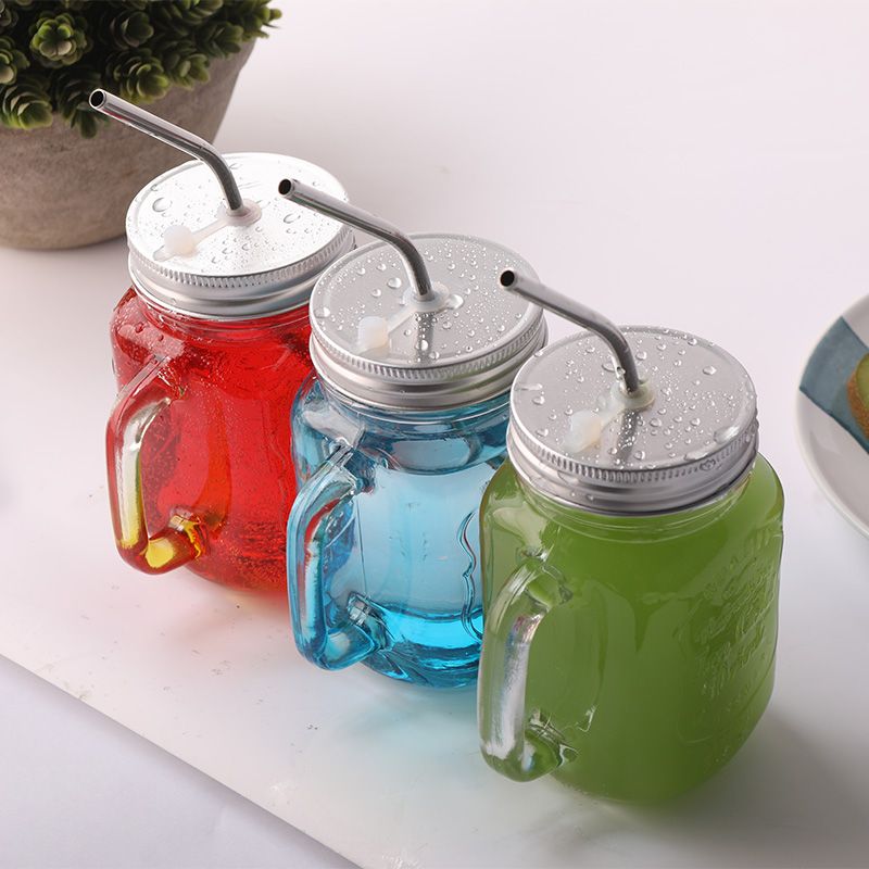 Summer glass water cup female creative trend cold drink cup Rooster cup straw milk tea cup student Mason cup