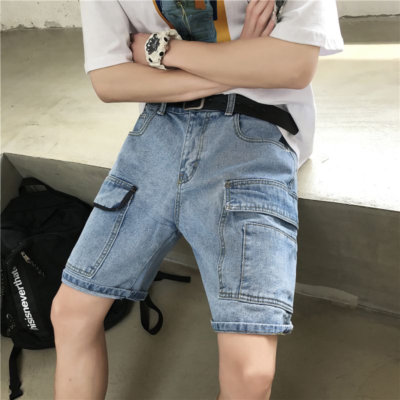 夏季裤子男宽松牛仔裤男直筒薄款男士短裤男潮流百搭五分男裤中裤