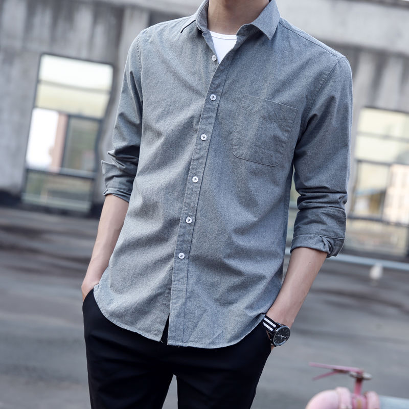 Oxford cotton shirt men's short sleeve solid color spring and summer youth leisure student self-cultivation Korean version fashion inch shirt fashion