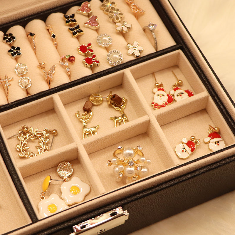 Lock jewelry box desktop earrings earrings necklace finishing hanger large capacity simple dustproof flannel jewelry box