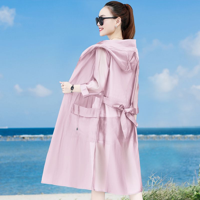 Sunscreen clothing women's long-sleeved 2023 season new Korean version loose mid-length over-the-knee all-match thin windbreaker jacket trendy