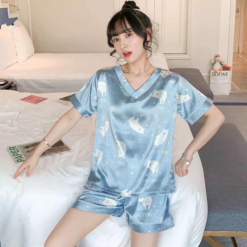 Pajamas women summer ice silk sexy Korean thin short sleeve two piece suit summer women's shorts large home wear