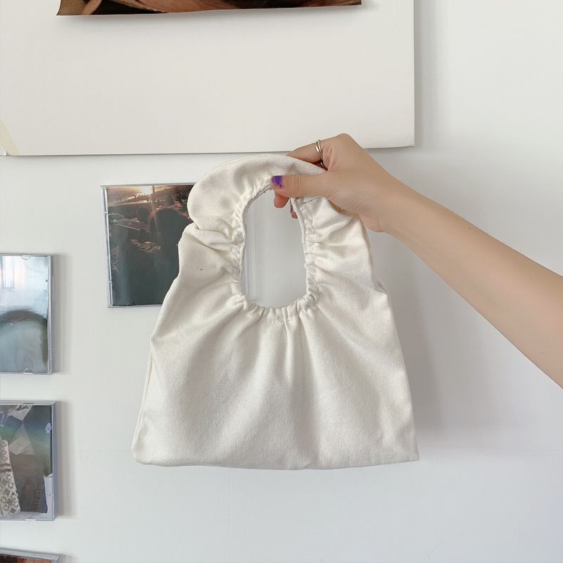 2020 spring and summer new canvas bag ins wind pleated ruffled shoulder hand bag mini dumpling bag clutch