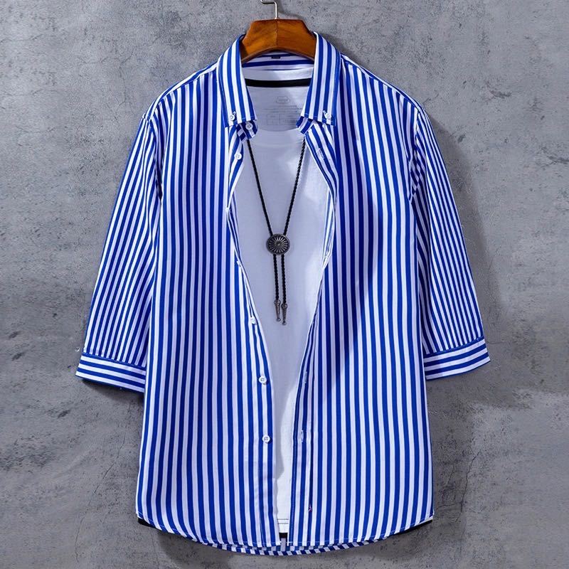 Spring and summer short sleeve men's Shirt Youth Korean thin striped Slim Fit Shirt student leisure trend inch shirt