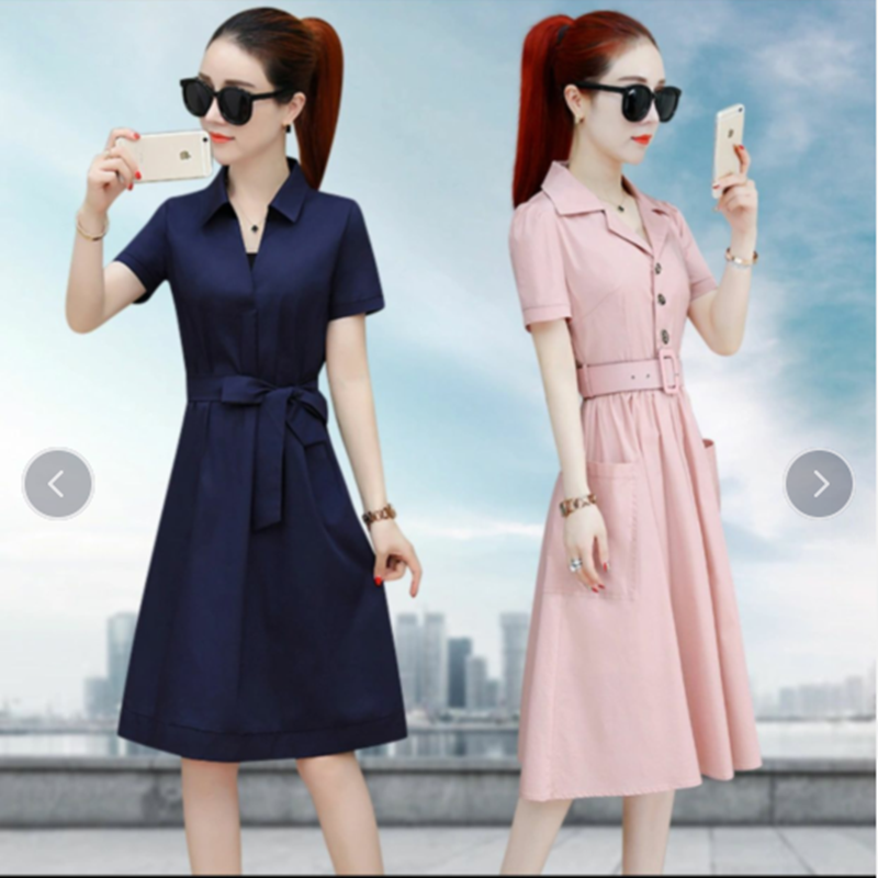 [send belt] dress girl summer 2020 new style waist closing fairy skirt short sleeve medium length skirt