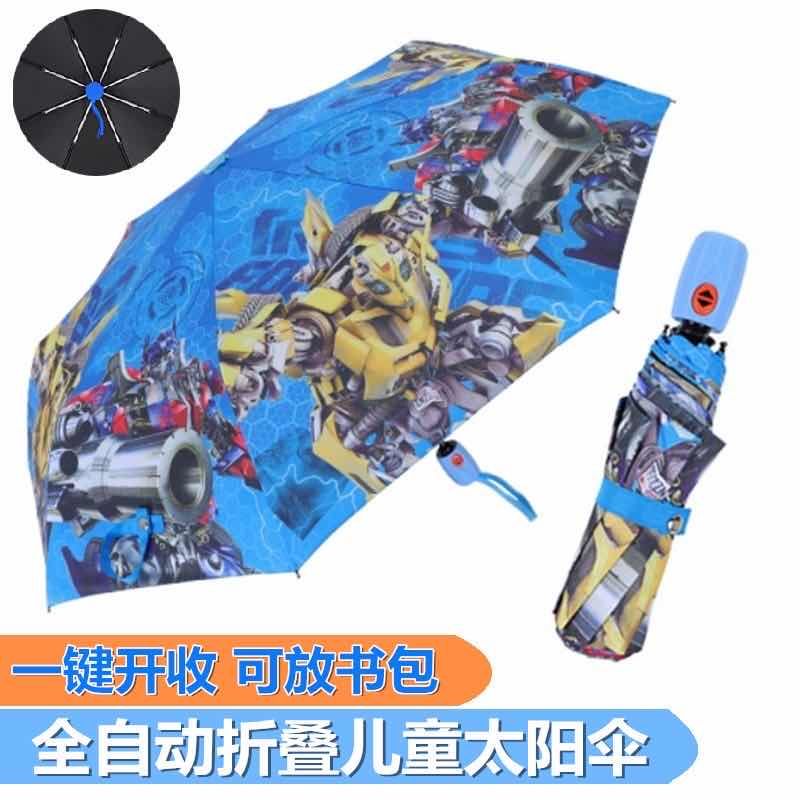 88689-黑胶卡通全自动折叠儿童雨伞男女小学生太阳伞晴雨两用防晒遮阳伞-详情图