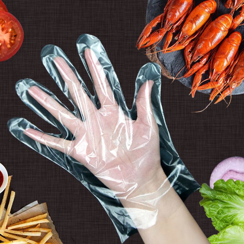 Disposable gloves thickened food catering barbecue lobster baking thickened PE plastic film gloves