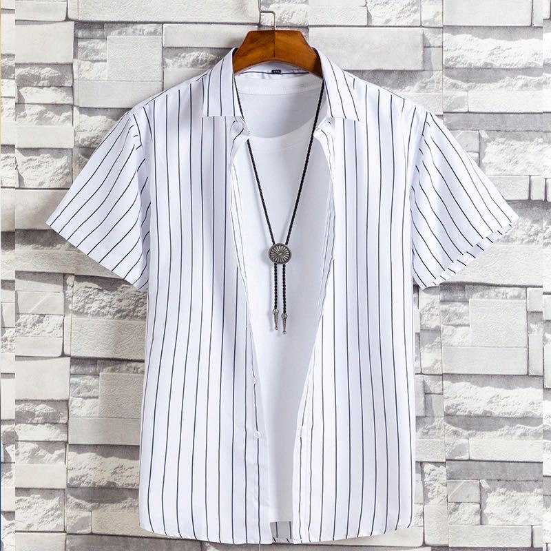 Spring and summer short sleeve men's Shirt Youth Korean thin striped Slim Fit Shirt student leisure trend inch shirt