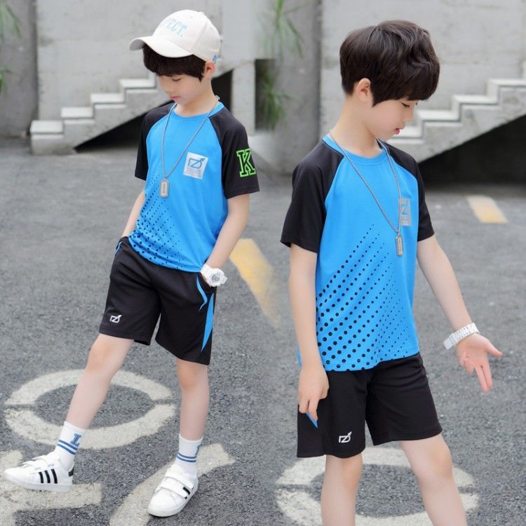 (纯棉)儿童男孩夏季两件套2020新款中大童短袖运动装休闲宽松套装