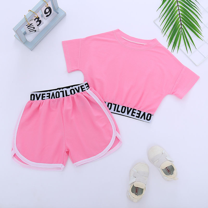 Children's short-sleeved suit girls summer sportswear 2021 new Korean style foreign style shorts casual wear Internet celebrity trendy clothes