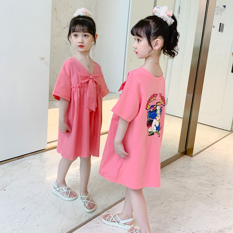 Girls dress summer dress 2020 new foreign style girls short sleeve long T-shirt skirt Korean summer children's skirt