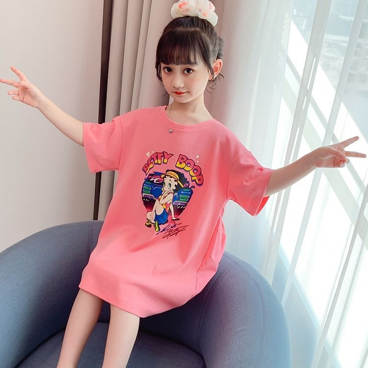 Girls dress summer dress 2020 new foreign style girls short sleeve long T-shirt skirt Korean summer children's skirt