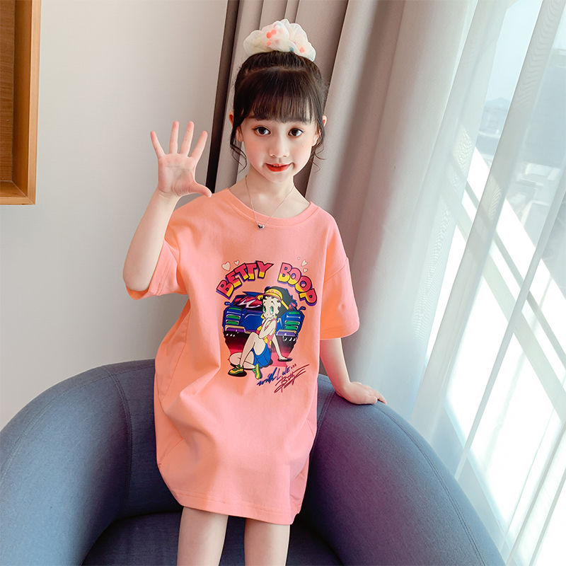 Girls dress summer dress 2020 new foreign style girls short sleeve long T-shirt skirt Korean summer children's skirt