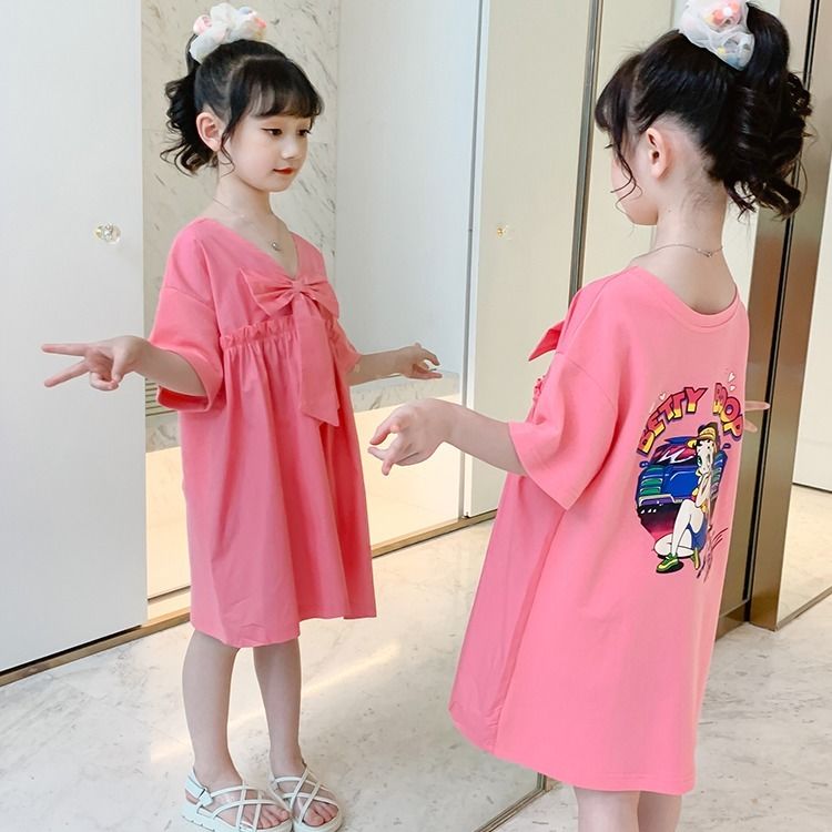 Girls dress summer dress 2020 new foreign style girls short sleeve long T-shirt skirt Korean summer children's skirt