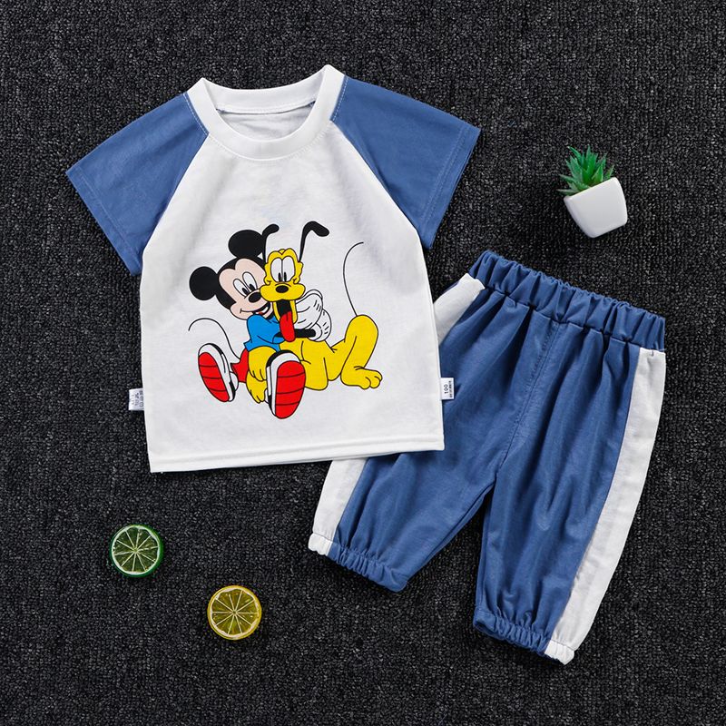 Children's suit short sleeve boys and Girls Summer Capris two piece set summer children's leisure sports thin style foreign style