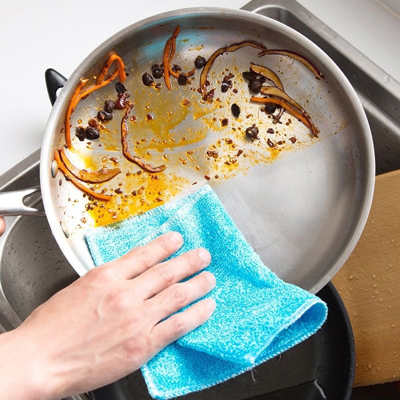 【洗碗布双层加厚加大8条】竹纤维洗碗巾 不易沾油刷碗布厨房抹布
