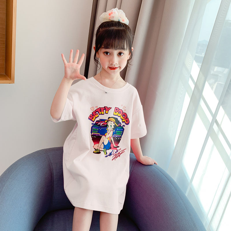 Girls dress summer dress 2020 new foreign style girls short sleeve long T-shirt skirt Korean summer children's skirt