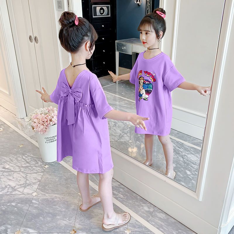 Girls dress summer dress 2020 new foreign style girls short sleeve long T-shirt skirt Korean summer children's skirt