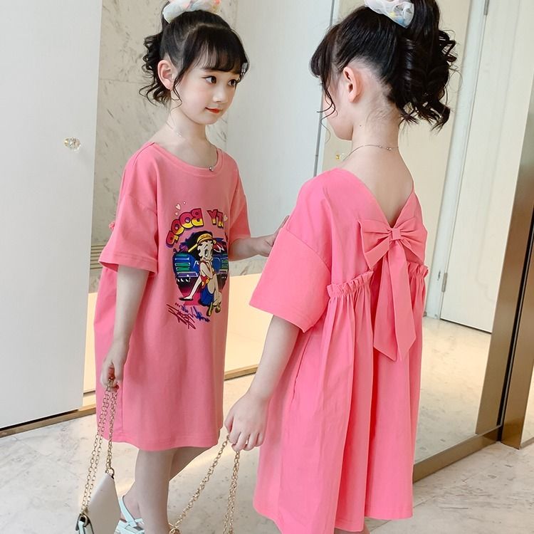 Girls dress summer dress 2020 new foreign style girls short sleeve long T-shirt skirt Korean summer children's skirt