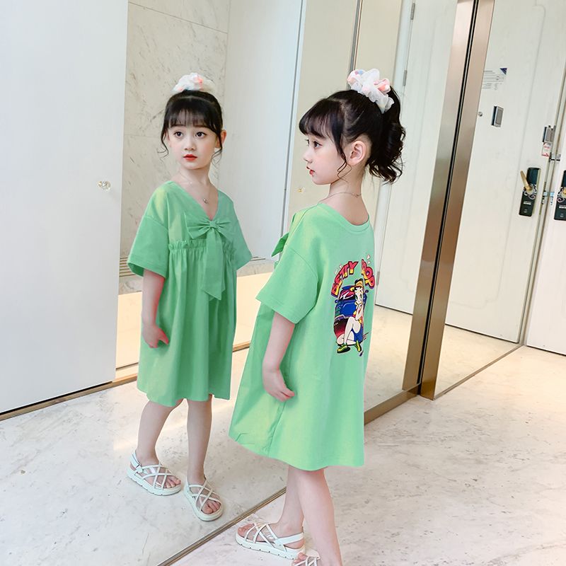 Girls dress summer dress 2020 new foreign style girls short sleeve long T-shirt skirt Korean summer children's skirt