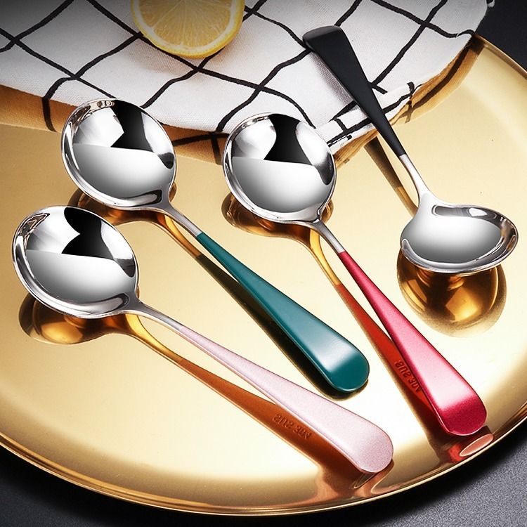Net red spoon 304 stainless steel spoon adult creative cute net red spoon spoon dessert spoon round head exquisite spoon