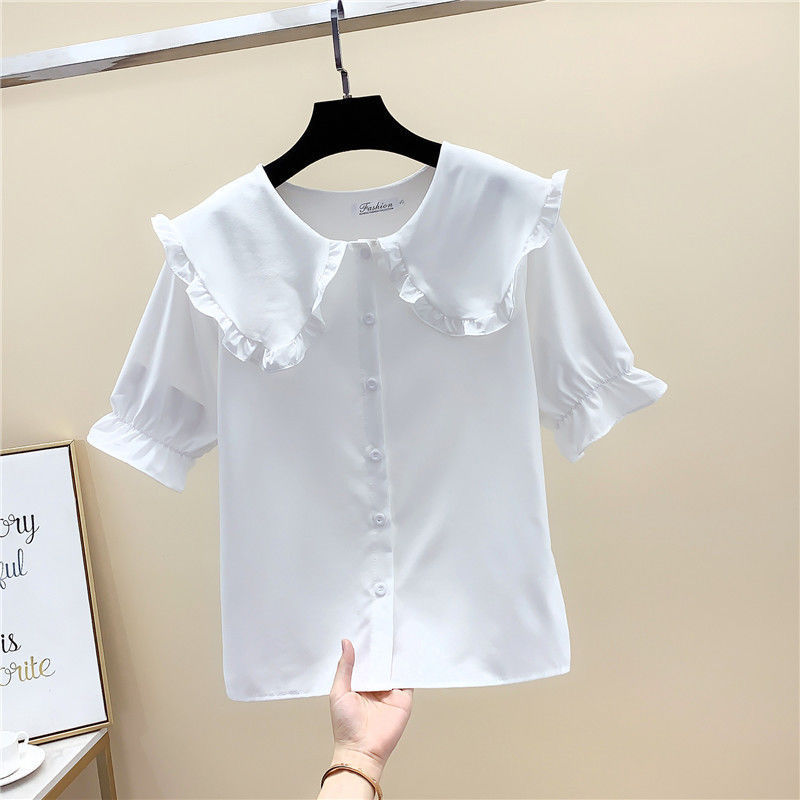 Girls' white baby collar shirt Korean fashion top fashion baby summer children's Short Sleeve Shirt
