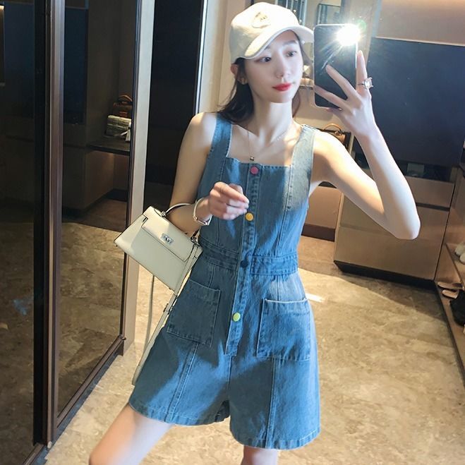 Net red ins denim Jumpsuit women's new summer 2020 Korean loose fashion student shorts and suspenders