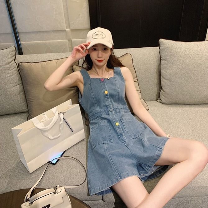 Net red ins denim Jumpsuit women's new summer 2020 Korean loose fashion student shorts and suspenders