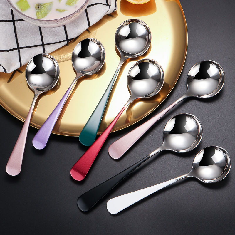 Net red spoon 304 stainless steel spoon adult creative cute net red spoon spoon dessert spoon round head exquisite spoon