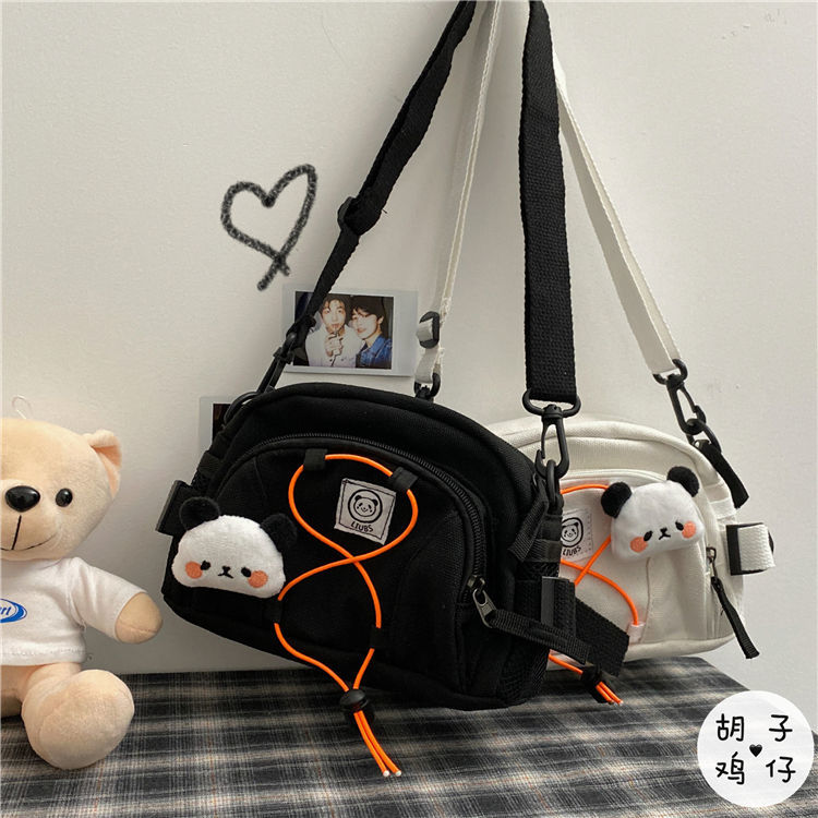 韓國ins簡約百搭學生帆布斜挎包女日系原宿風復古可愛少女小挎包
