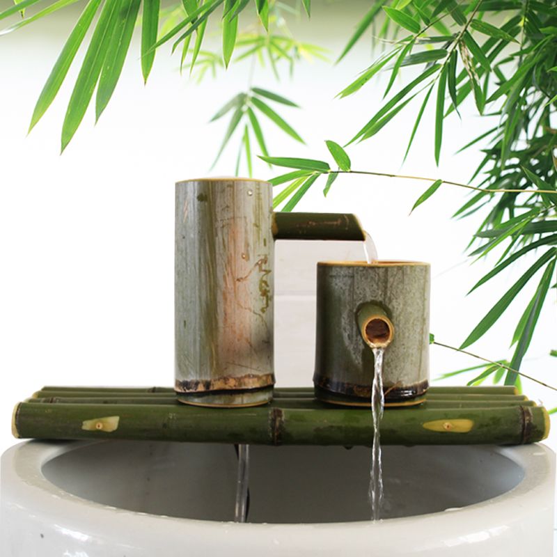 竹子流水摆件鱼缸增氧过滤器自循环流水竹筒竹桶高山流水 虎窝拼