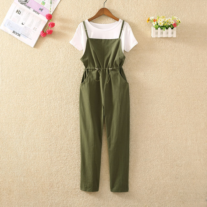 Summer new style one piece pants Korean women's clothing art and literature retro style belt pants with waist closing and thin work clothes pants two piece suit