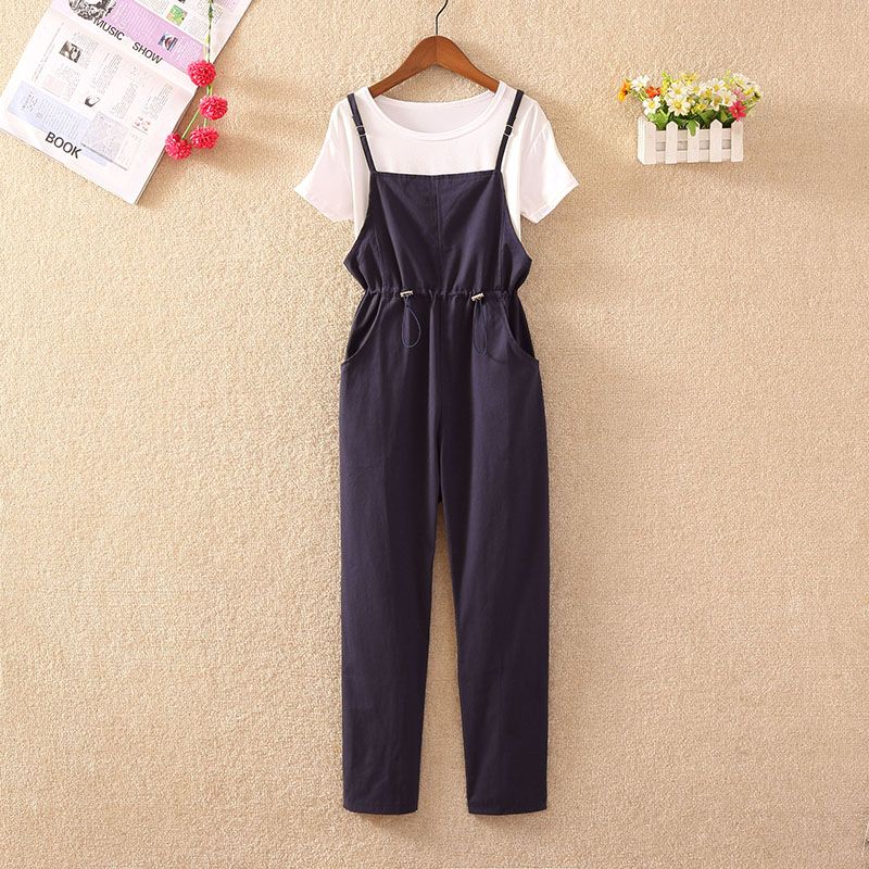 Summer new style one piece pants Korean women's clothing art and literature retro style belt pants with waist closing and thin work clothes pants two piece suit