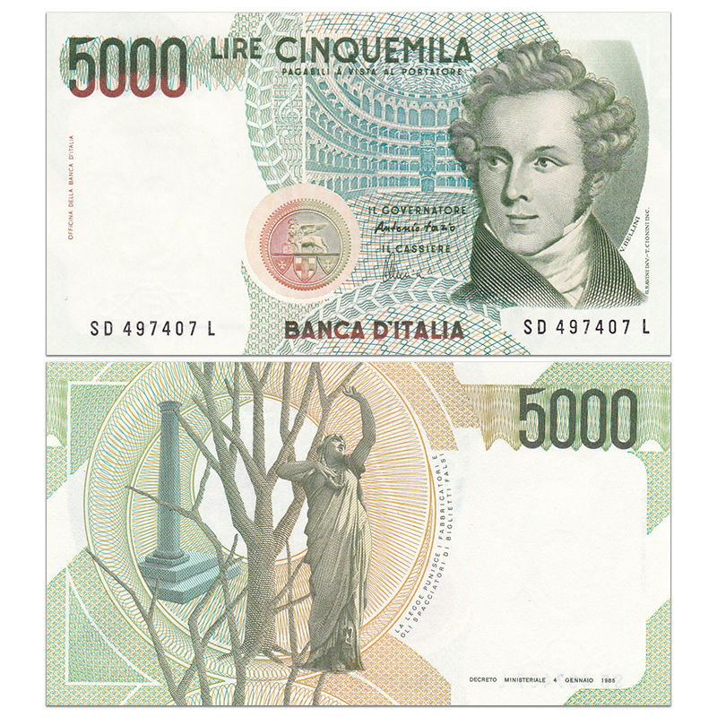 意大利1000/5000里拉纸币 1985-90年 随机签名 保真 全新品相主图1