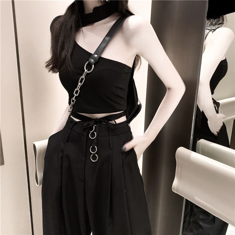 European and American style tight short high waist navel exposed t-shirt female niche sexy nightclub black slim fashion women's top