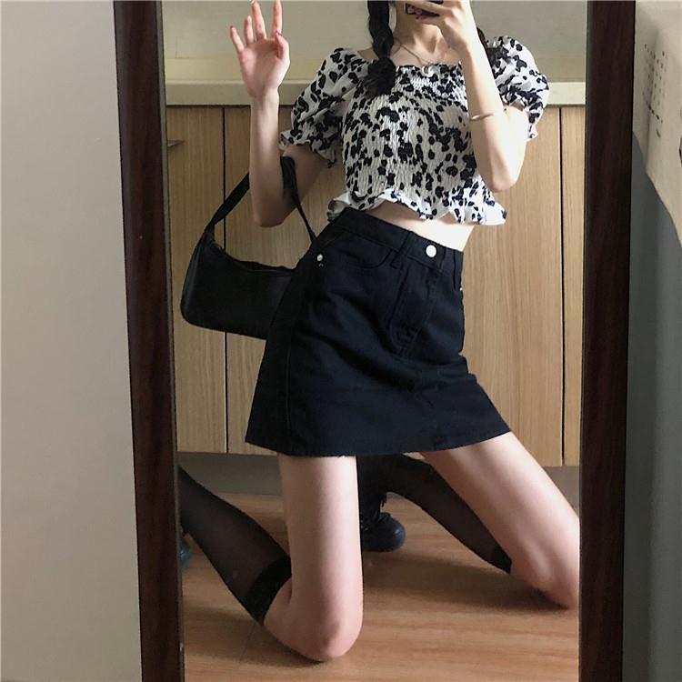 Summer 2020 New Retro simple high waist denim skirt for female students