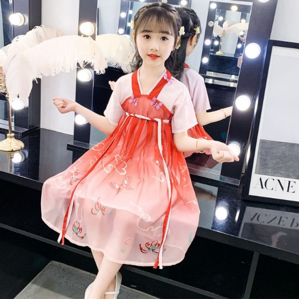 女童汉服超仙古风夏装女宝宝古装复古套装儿童公主襦裙中国风唐装