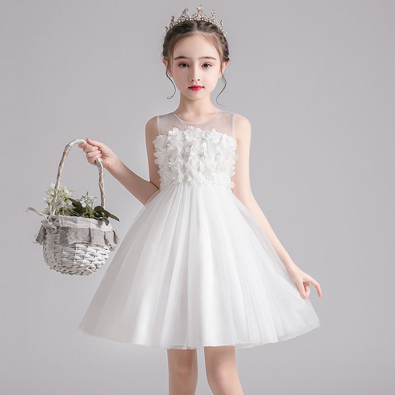 儿童白色婚纱礼服女童洋气裙子夏季新款2020中大童网纱公主连衣裙