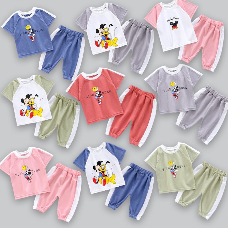 Boys' and girls' suits children's short sleeve summer clothes baby clothes children's sports and leisure Capris suits foreign style