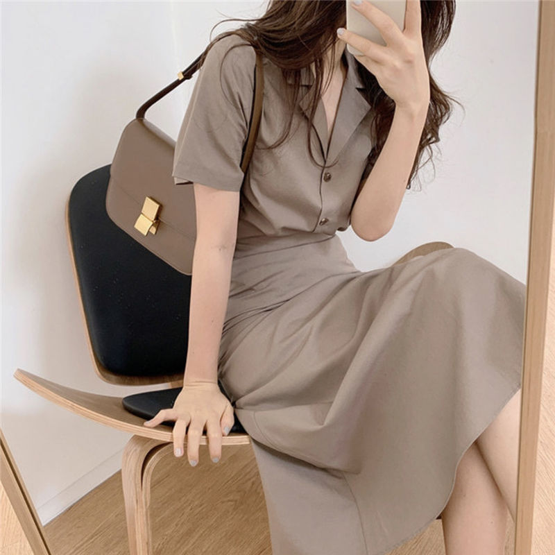 2020 summer new fashion suit collar Short Sleeve Top + high waist skirt two piece fashion suit