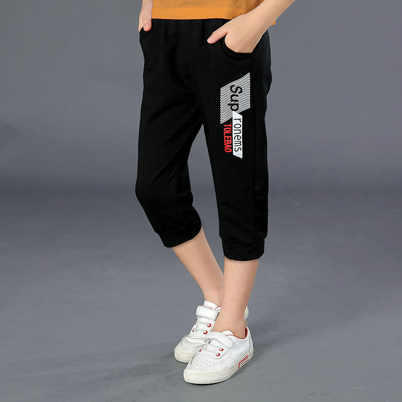 Pure cotton boys' trousers summer middle school children's casual thin loose 5 / 7 pants children's shorts sports Leggings