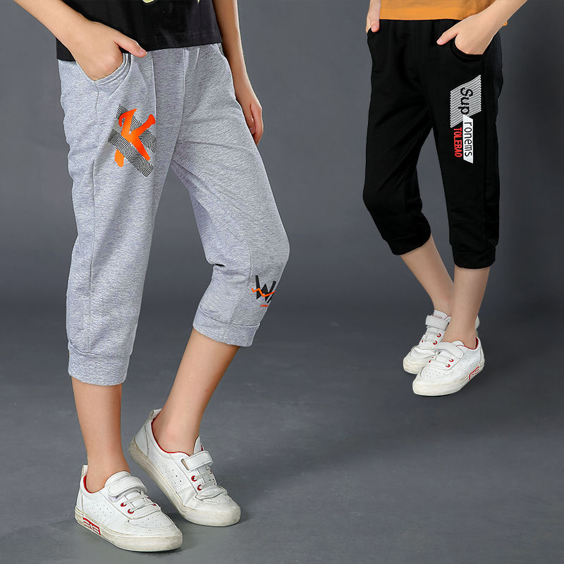 Pure cotton boys' trousers summer middle school children's casual thin loose 5 / 7 pants children's shorts sports Leggings