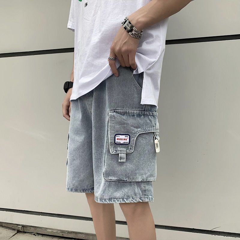 Tooling Jeans Shorts men's fashion brand loose summer thin pants Korean fashion personality versatile Capris
