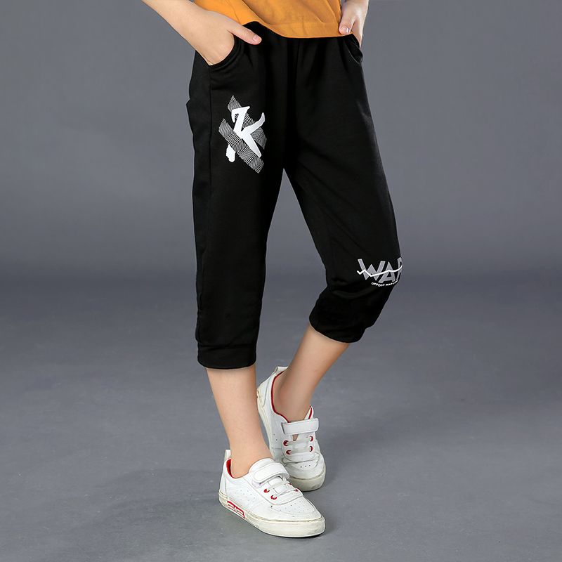 Pure cotton boys' trousers summer middle school children's casual thin loose 5 / 7 pants children's shorts sports Leggings